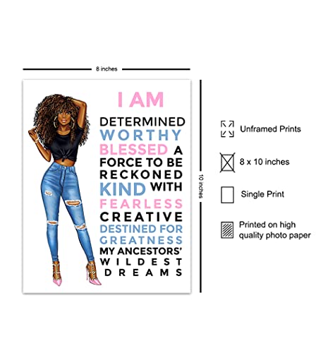 Motivational Black Wall Art for Latino Hispanic Ethnic African American Women - Inspirational Positive Quotes Home Decor Poster for Girls Room, Teens Bedroom, Bathroom - Encouragement Gifts for Women